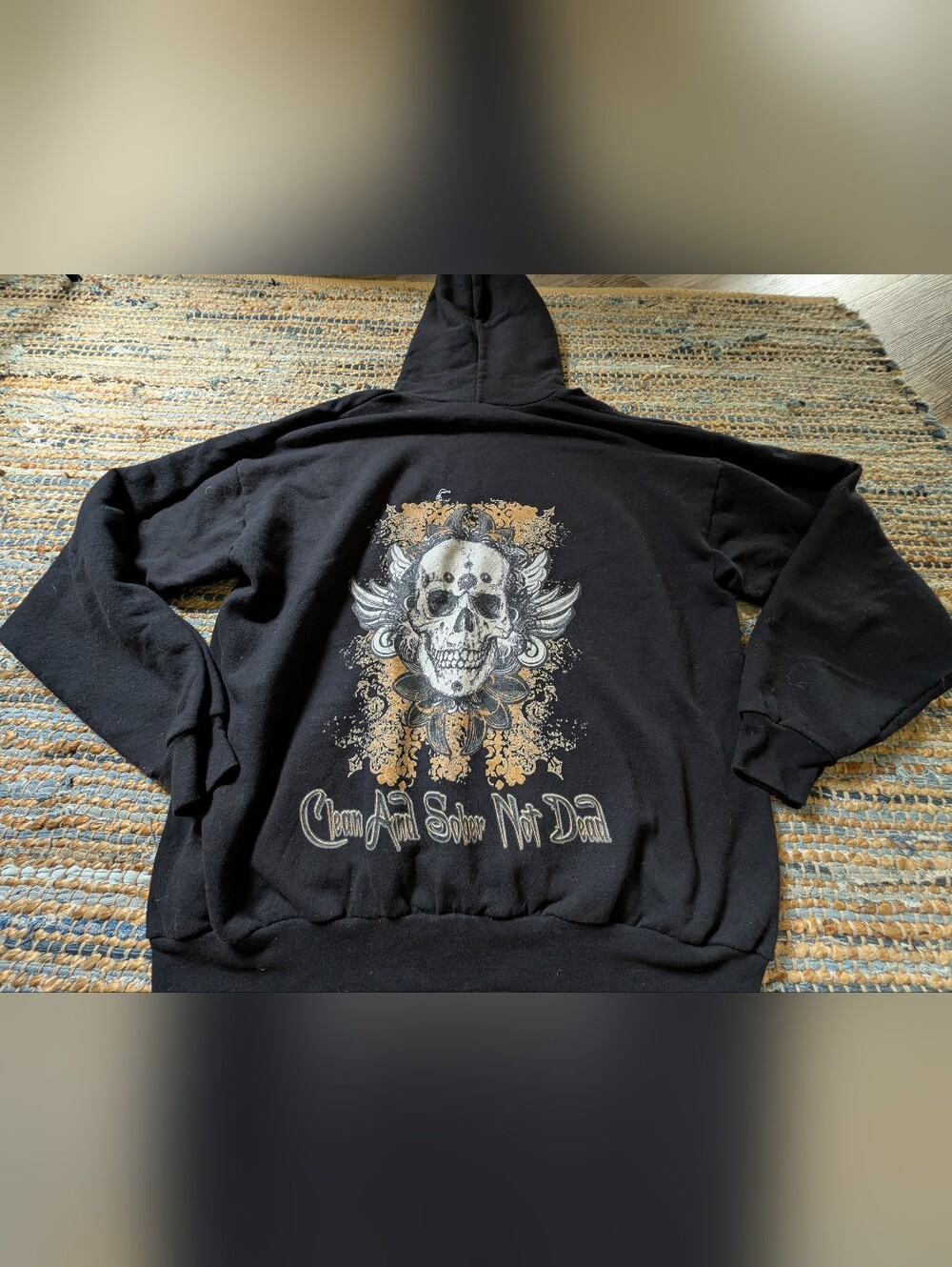 Clean and Sober Not Dead Skull Graphic Hoodie XL Black Recovery Sweatshirt - Picture 7 of 7